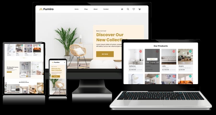 Responsive business website displayed on desktop, tablet and mobile
