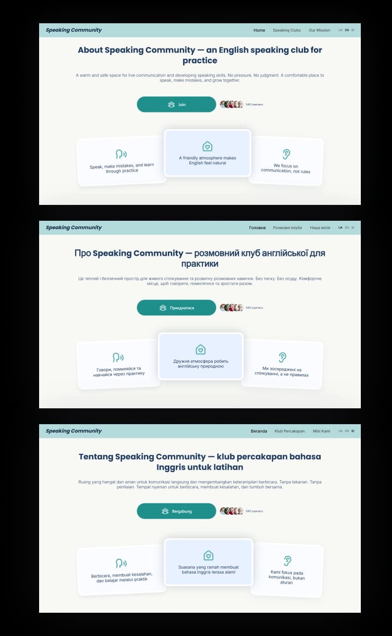 Website Speaking Community Multibahasa